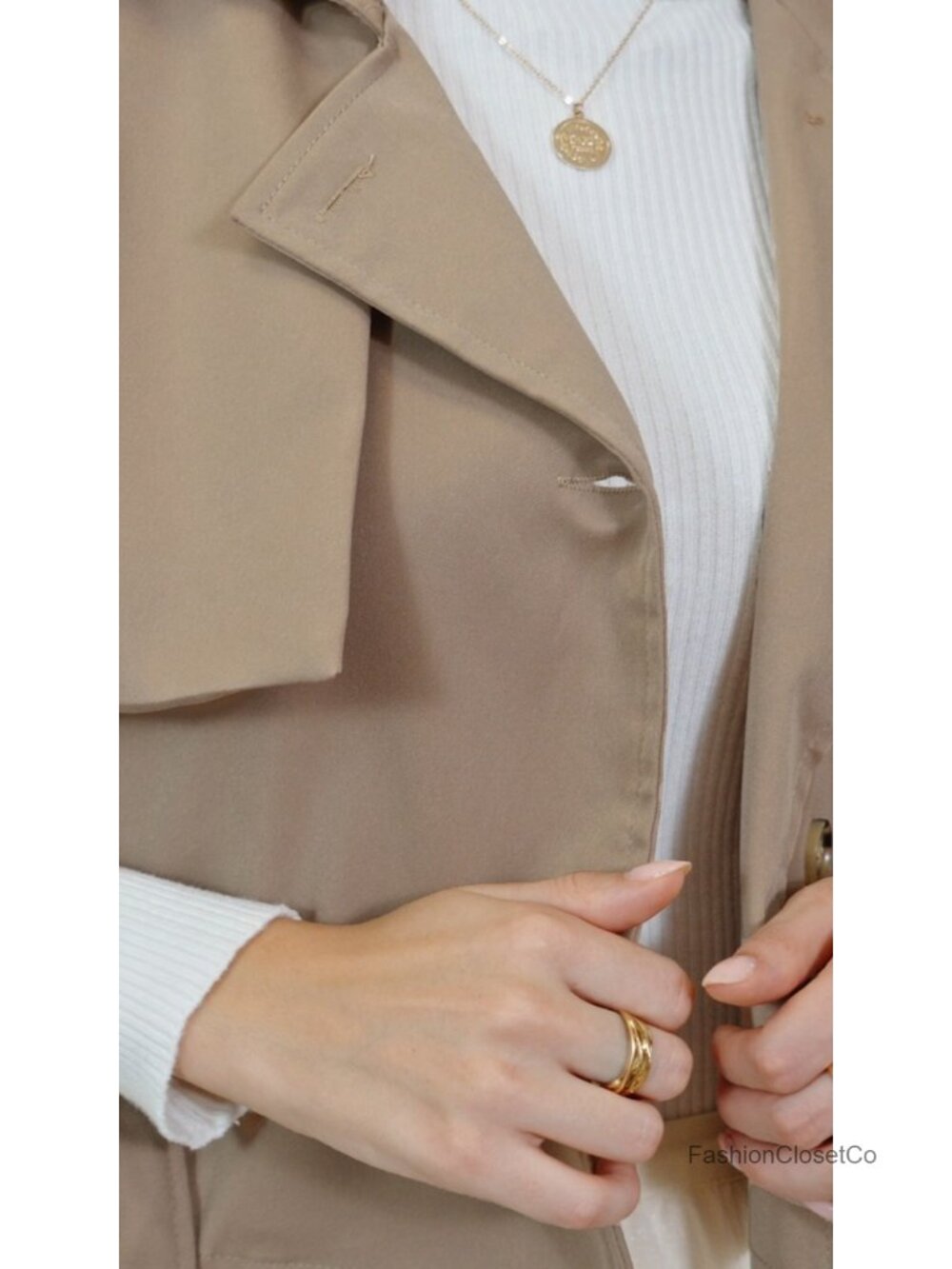 Sleeveless Cropped Trench Coat Belted Lapel Vest - Picture 6 of 6